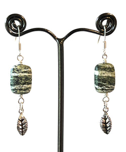 Green Earrings with Silver Leaf Jasper and Sterling Silver Leaf