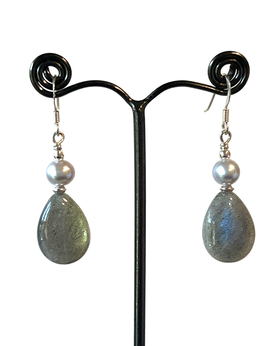 Grey Earrings with Labradorite Grey Pearl and Sterling Silver