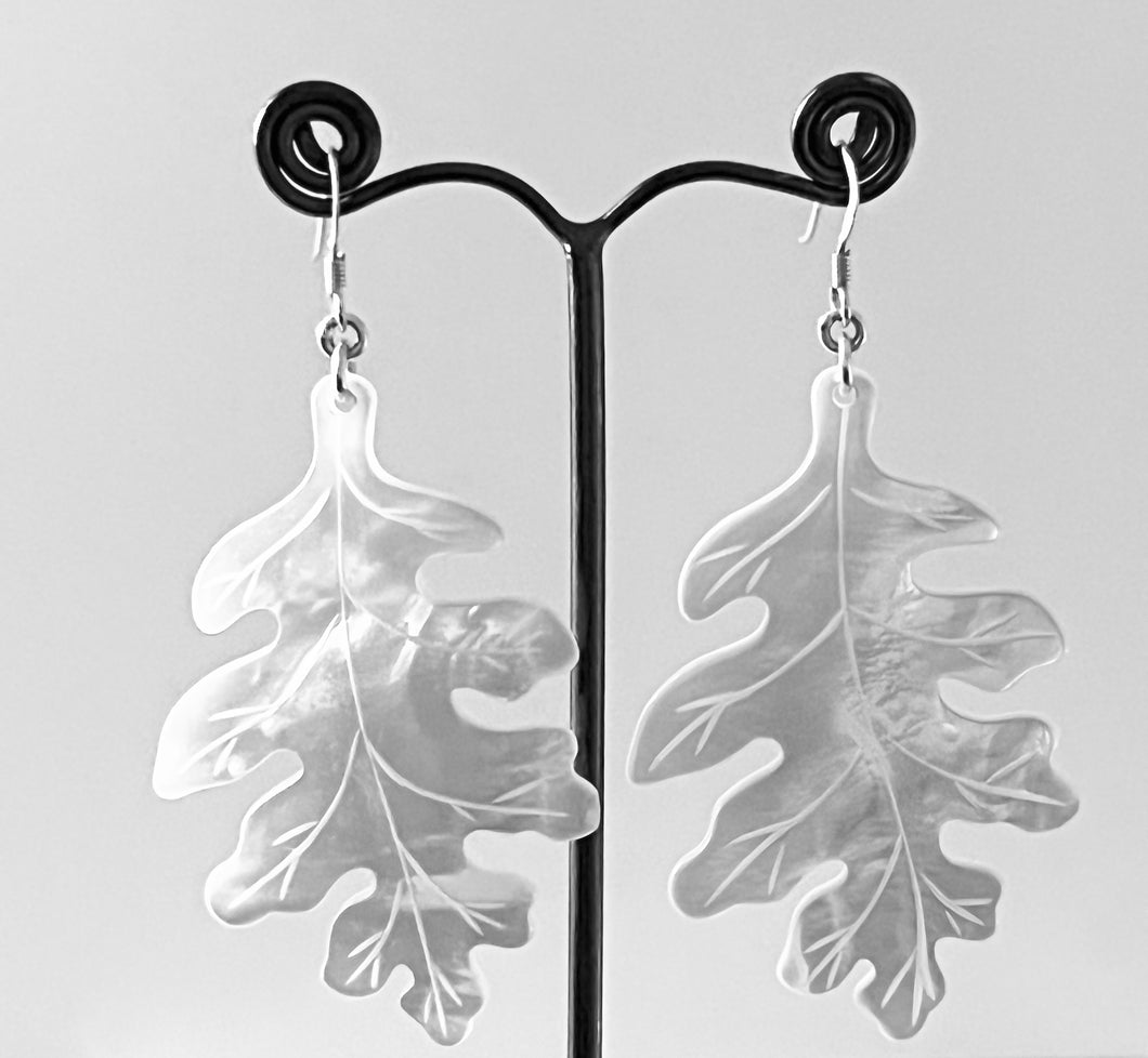 White Mother of Pearl Leaf Earrings with Sterling Silver