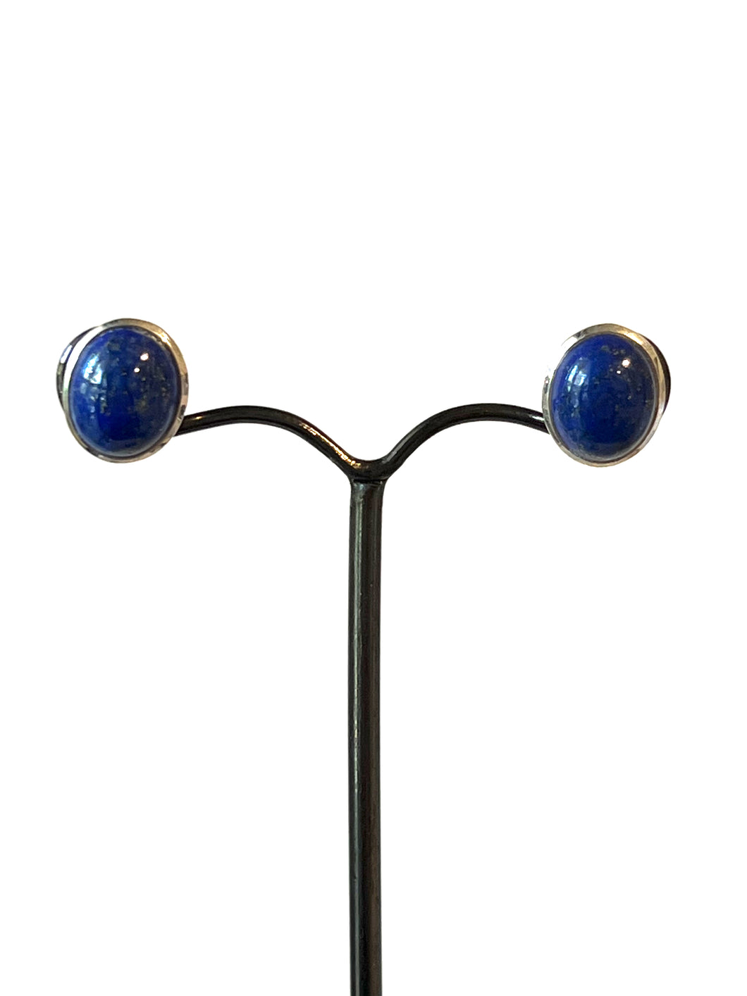 Blue Oval Stud Earrings with Lapis Lazuli Set in Sterling Silver