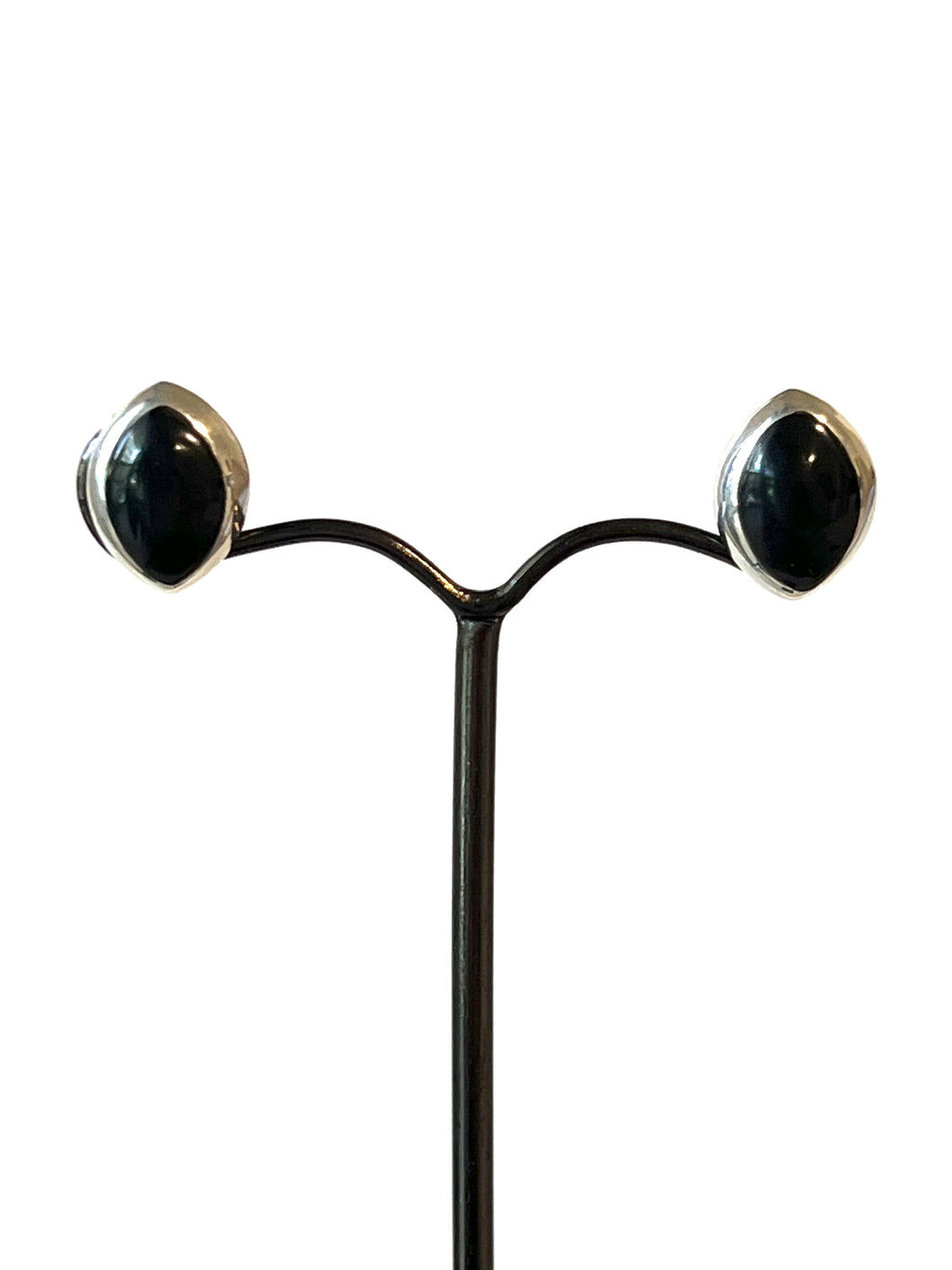 Black Oval Onyx Stud Earrings Set in Sterling Silver