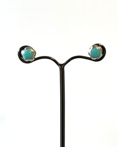 Turquoise Colour Flower Shape Stud Earrings set in Sterling Silver