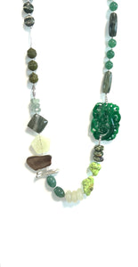 Australian Handmade Green Necklace with Jade Aventurine Rhyolite Prenite Agate Jasper and Sterling Silver