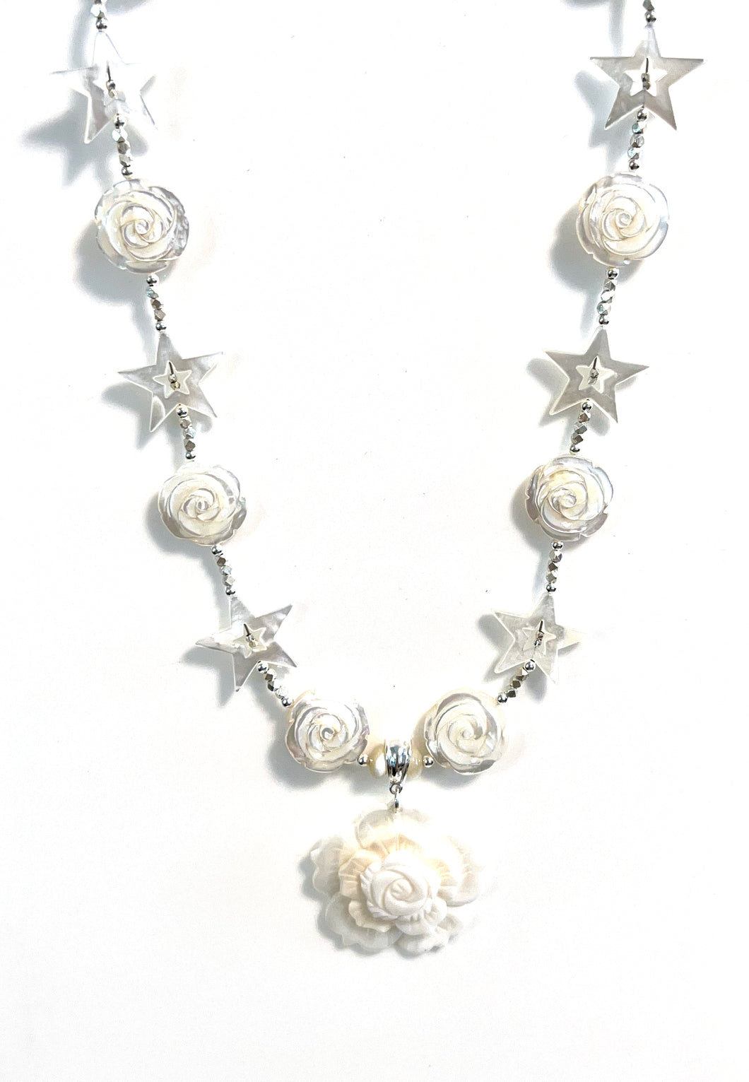 Australian Handmade White Necklace with Mother of Pearl and Sterling Silver