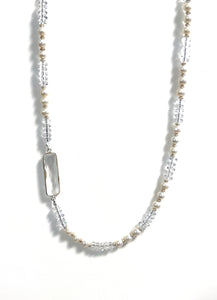 Australian Handmade Crystal Quartz Necklace with Pearls and Crystal Quartz Sidepiece set in Silver