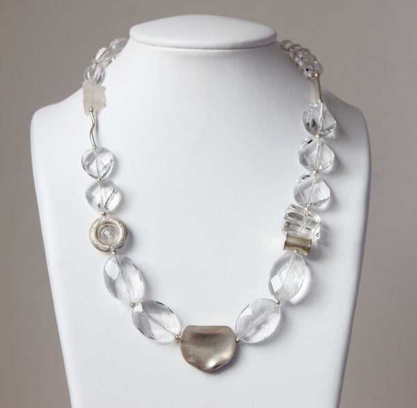Australian Handmade Crystal Quartz Facetted Necklace with Matt Crystal Quartz and Sterling Silver Features