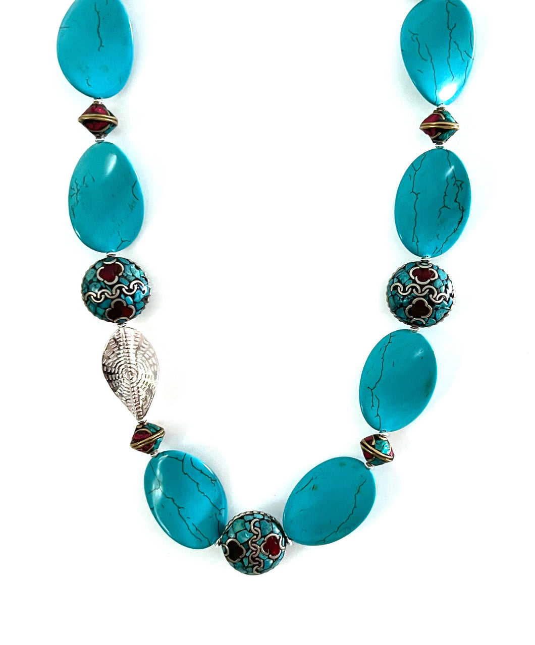 Australian Handmade Turquoise Colour Necklace with Howlite Nepalese Beads and Sterling Silver