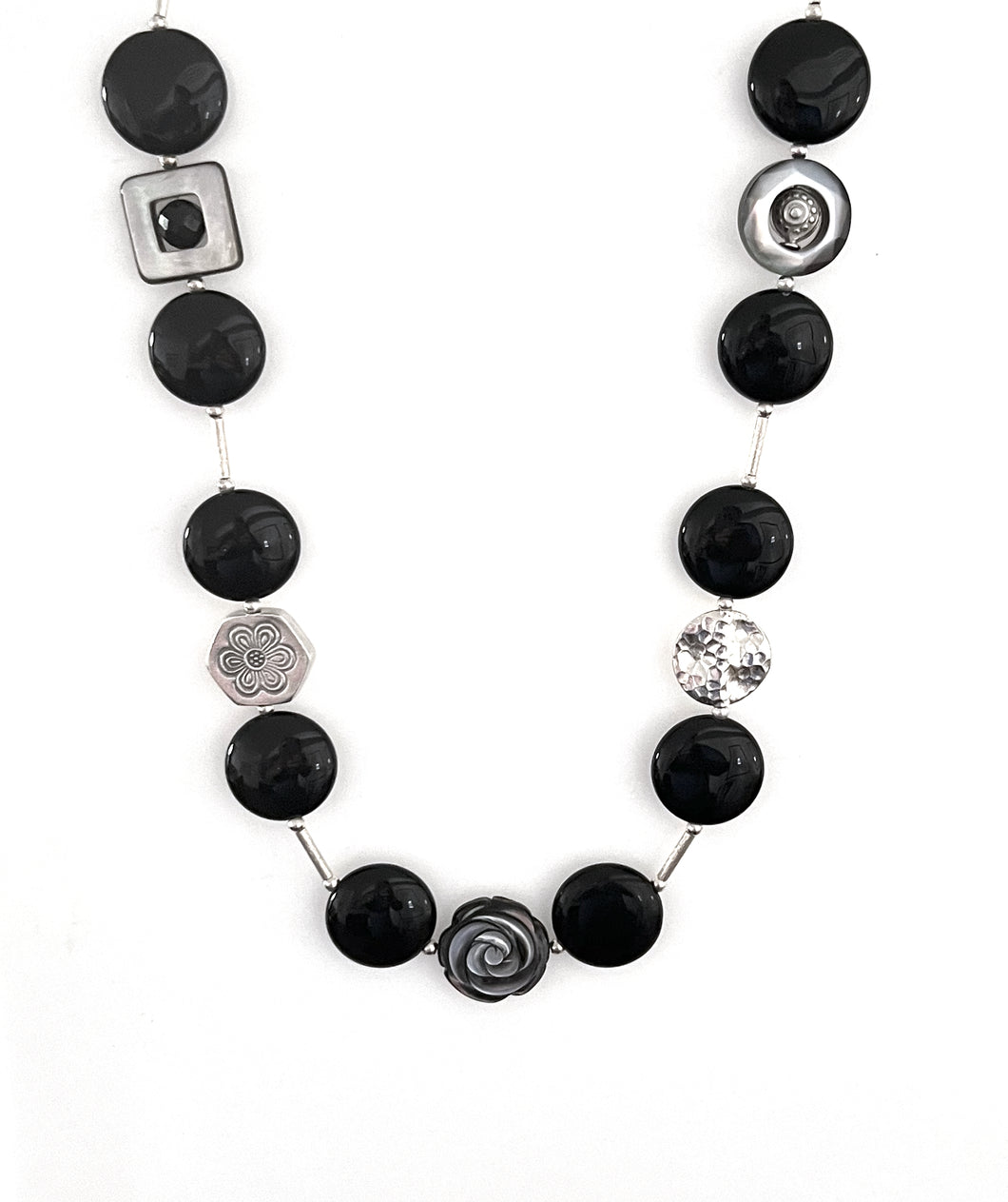 Australian Handmade Black Necklace with Onyx Mother of Pearl and Sterling Silver