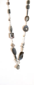 Australian Handmade Grey Fob Necklace with Agate Rutile Quartz Hematite Pearls and Sterling Silver