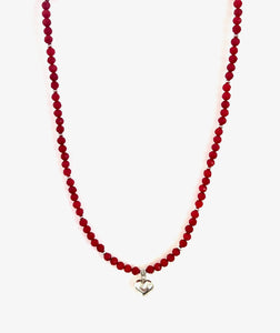 Australian Handmade Red Facetted Coral Bead Necklace with Sterling Silver Heart