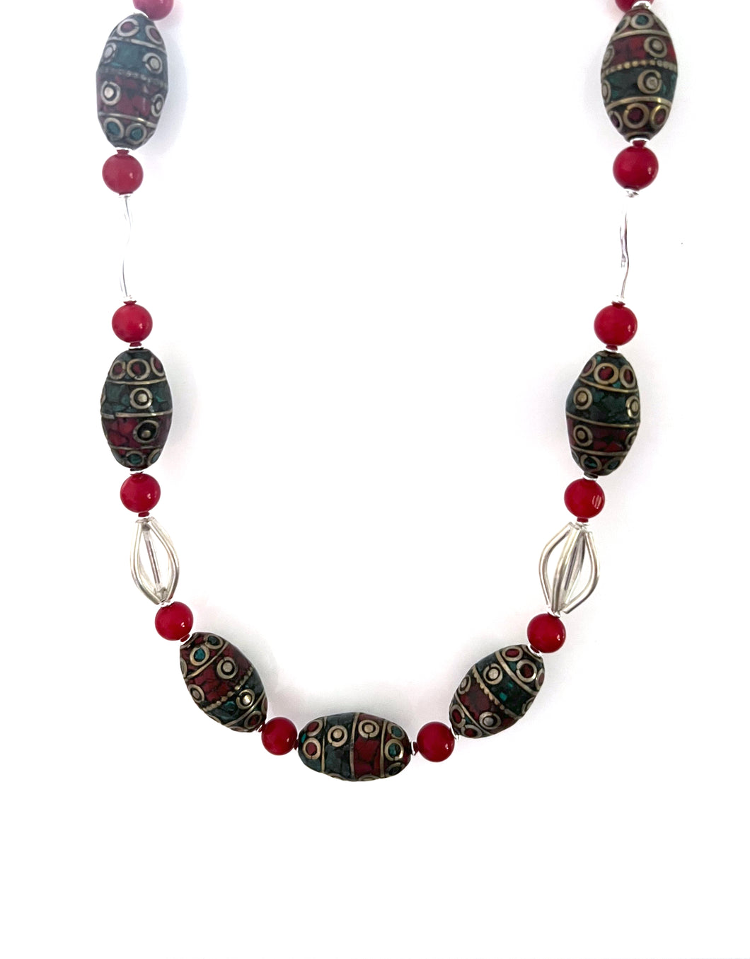 Australian Handmade Red Necklace with Nepalese Beads Coral and Sterling Silver