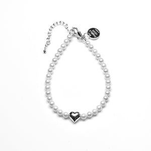 White Pearl and Sterling Silver Heart Bracelet