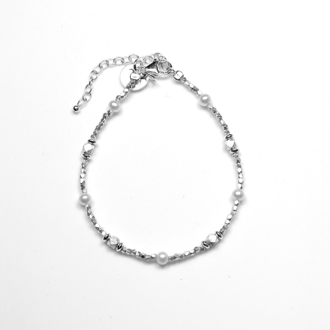 White Pearl Bracelet with Sterling Silver