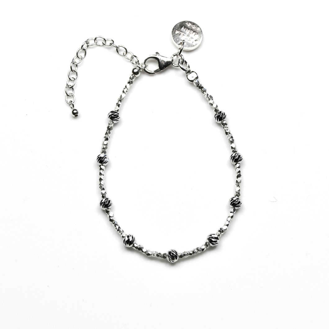 Sterling Silver Bracelet with Sterling Silver Assorted Shape Beads
