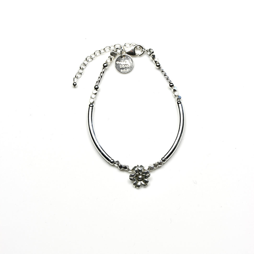 Sterling Silver Bracelet with Assorted Sterling Silver Beads and Flower