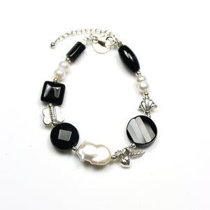 Black Bracelet with Onyx Pearls and Sterling Silver