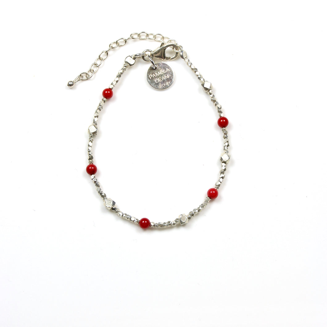 Red Coral Bracelet with Assorted Sterling Silver Beads