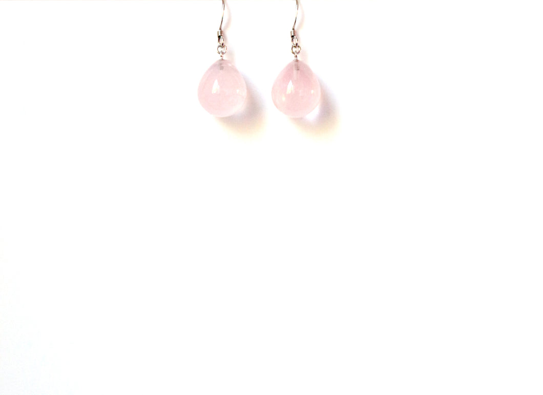 Pink Rose Quartz Teardrop and Sterling Silver Earrings