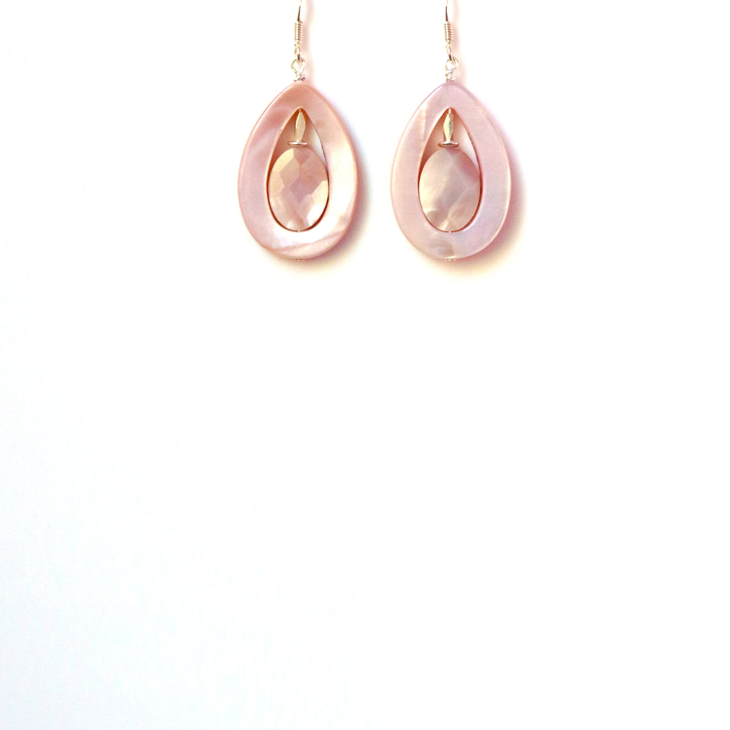 Pink Mother of Pearl Teardrop and Sterling Silver Earrings