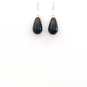 Black Polished Onyx with Pearl and Sterling Silver Earrings