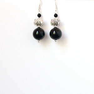 Black Polished Onyx with Sterling Silver Earrings