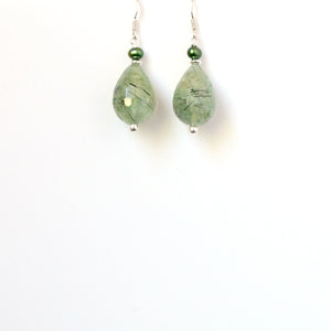 Green Facetted Teardrop Prehnite with Pearls