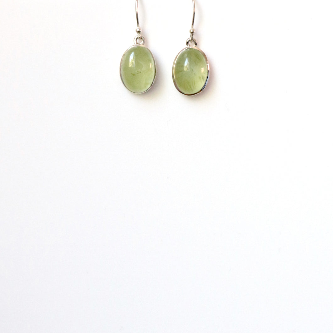 Green Prehnite Earrings set in Sterling Silver
