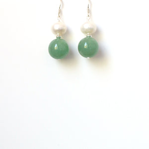 Green Aventurine Pearl and Sterling Silver Earrings