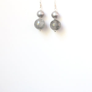 Grey Facetted Rutile Quartz and Pearl Earrings