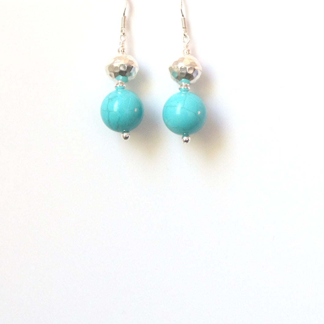 Turquoise Colour Howlite with Sterling Silver Bead Earrings