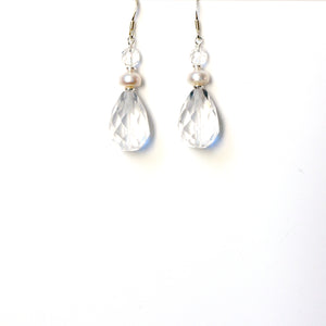 Clear Quartz with Pearl and Sterling Silver Earrings