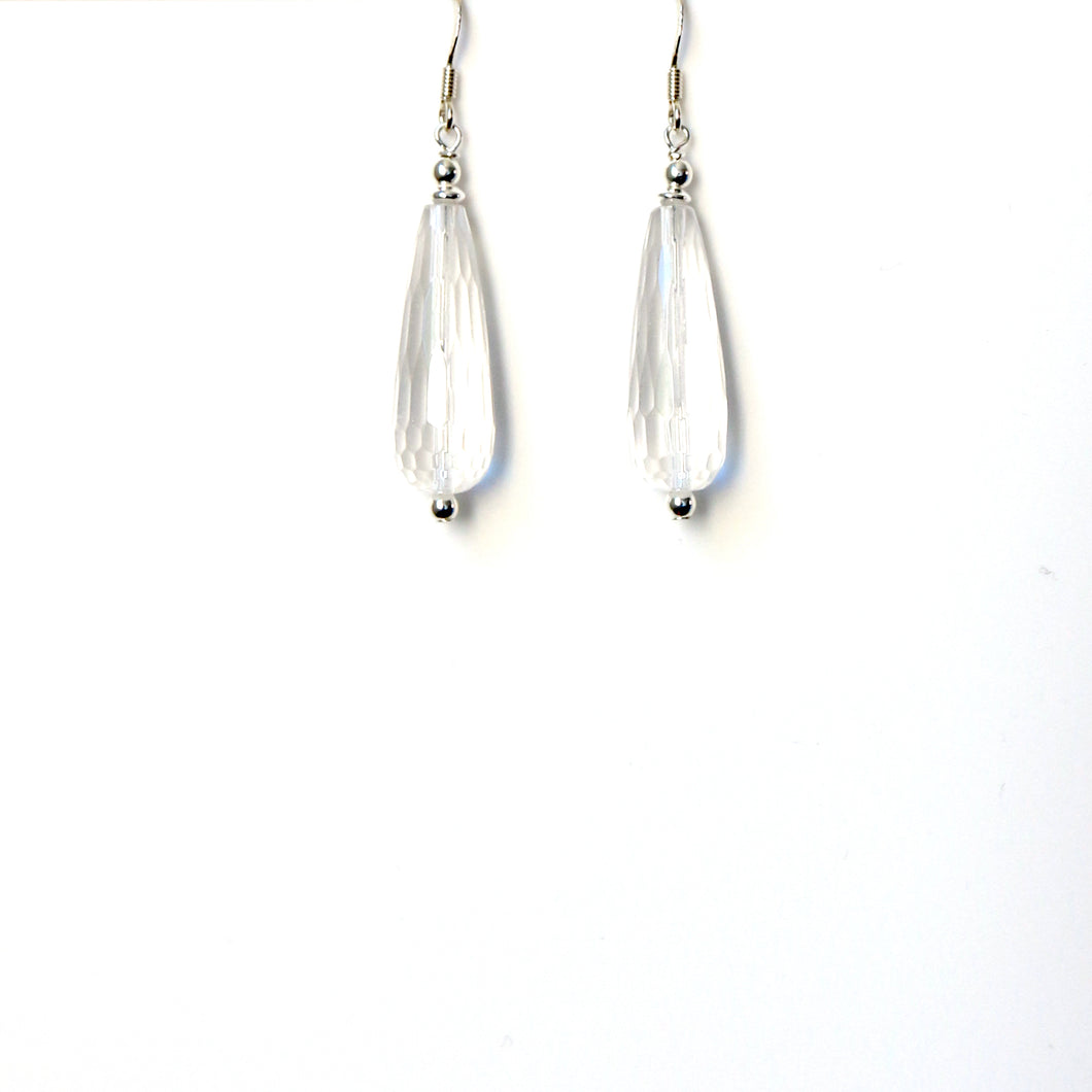 Clear Quartz Facetted Teardrop and Sterling Silver Earrings