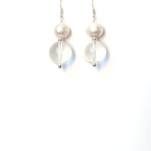 Clear Quartz Polished Pearl and Sterling Silver Earrings