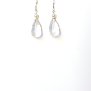Clear Teardrop Quartz Pearl and Sterling Silver Earrings