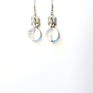 Clear Facetted Round Quartz and Sterling Silver Bead Earrings