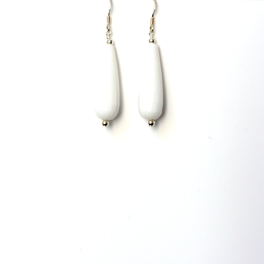 White Facetted Agate Teardrop and Sterling Silver Earrings