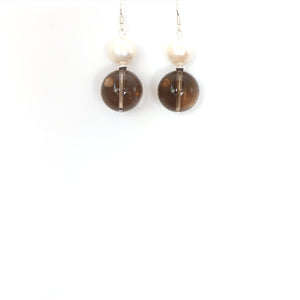 Brown Smoky Quartz Pearl and Sterling Silver Earrings