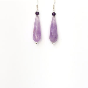 Purple Lavender and Dark Amethyst Teardrop and Sterling Silver Earrings