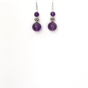 Purple Dark Amethyst with Decorative Sterling Silver Bead Earrings