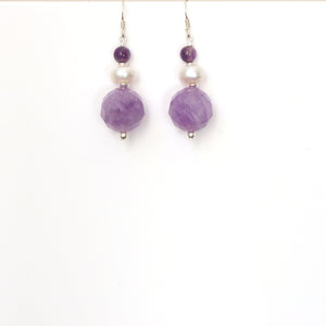 Purple Lavender and Dark Amethyst with Pearl and Sterling Silver Earrings