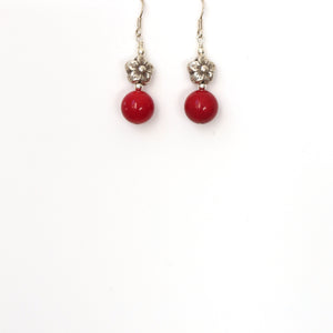 Red Coral with Sterling Silver Flower Earrings