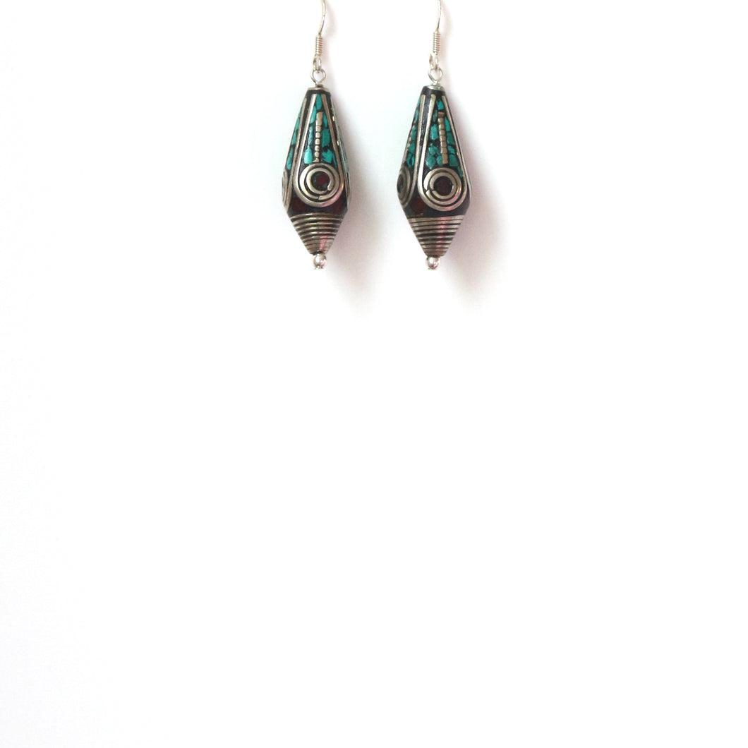 Nepalese Bead Cone Shape and Sterling Silver Earrings