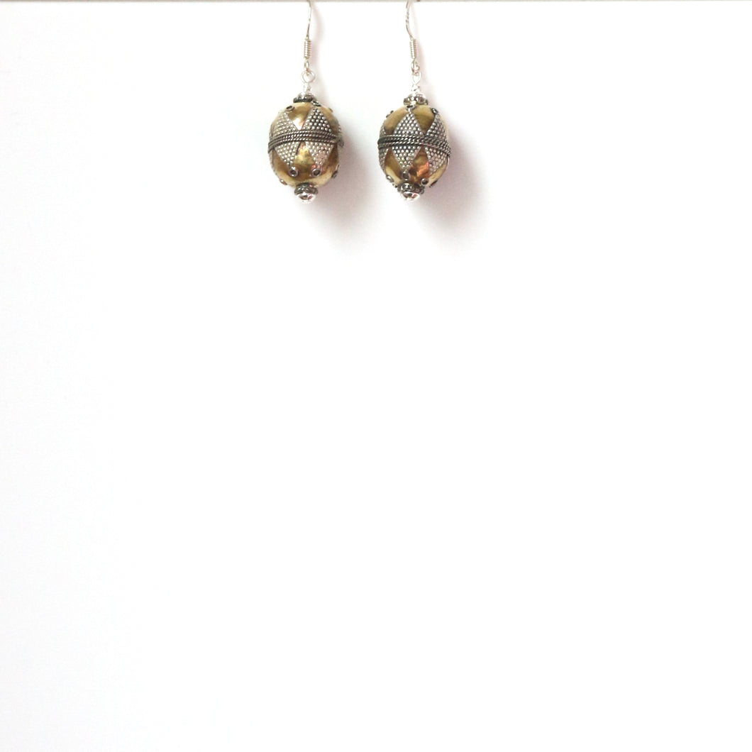 Gold Plated and Sterling Silver Afghani Bead Earrings