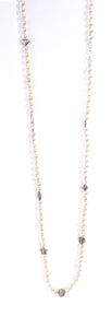 Australian Handmade White Long Necklace with Pearls and Sterling Silver Charms