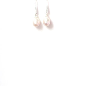 Freshwater White Pearl Fine Cubic Zirconia Sterling Silver Hook Earrings