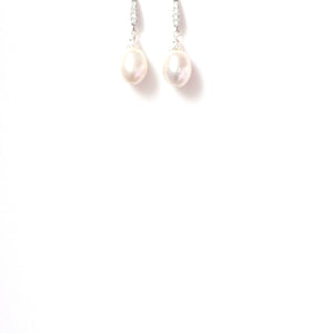 Freshwater White Teardrop Pearl with Sterling Silver and Cubic Zirconia Hook Earrings