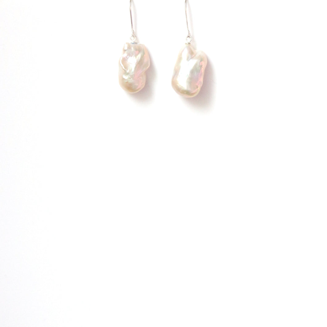 Freshwater White Baroque Pearl and Sterling Silver Earrings