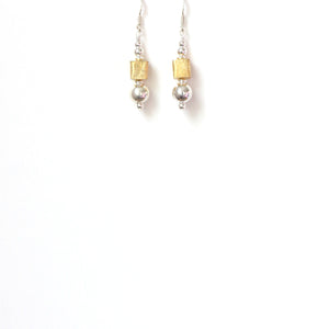 Gold Plated Sterling Silver Cube and Ball Earrings