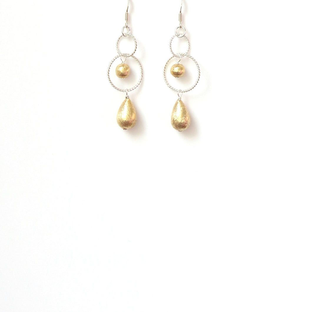 Gold Plated Sterling Silver Teardrop Ball and Silver Ring Earrings