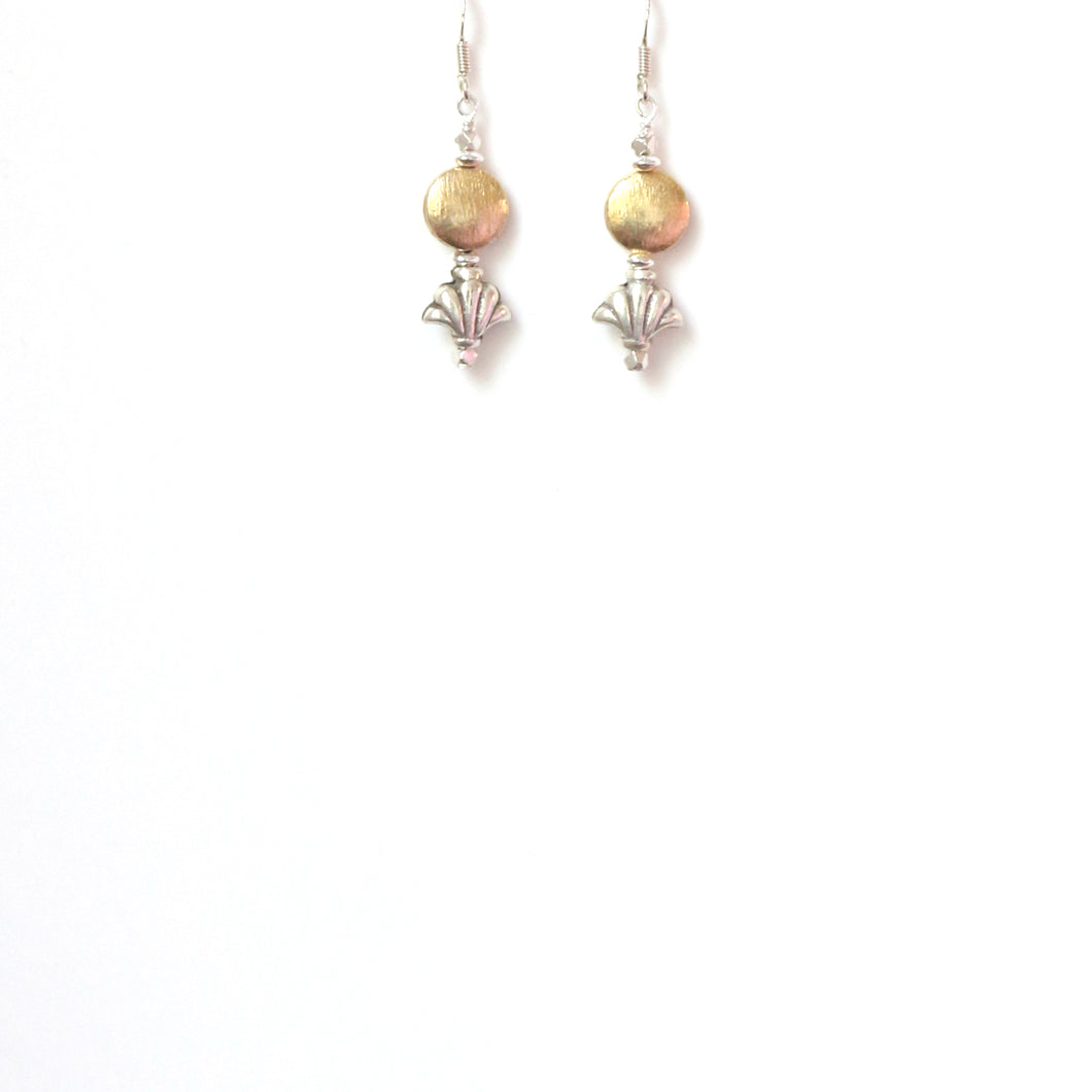 Gold Plated Sterling Silver Coin Shape  with Silver Fan Earrings